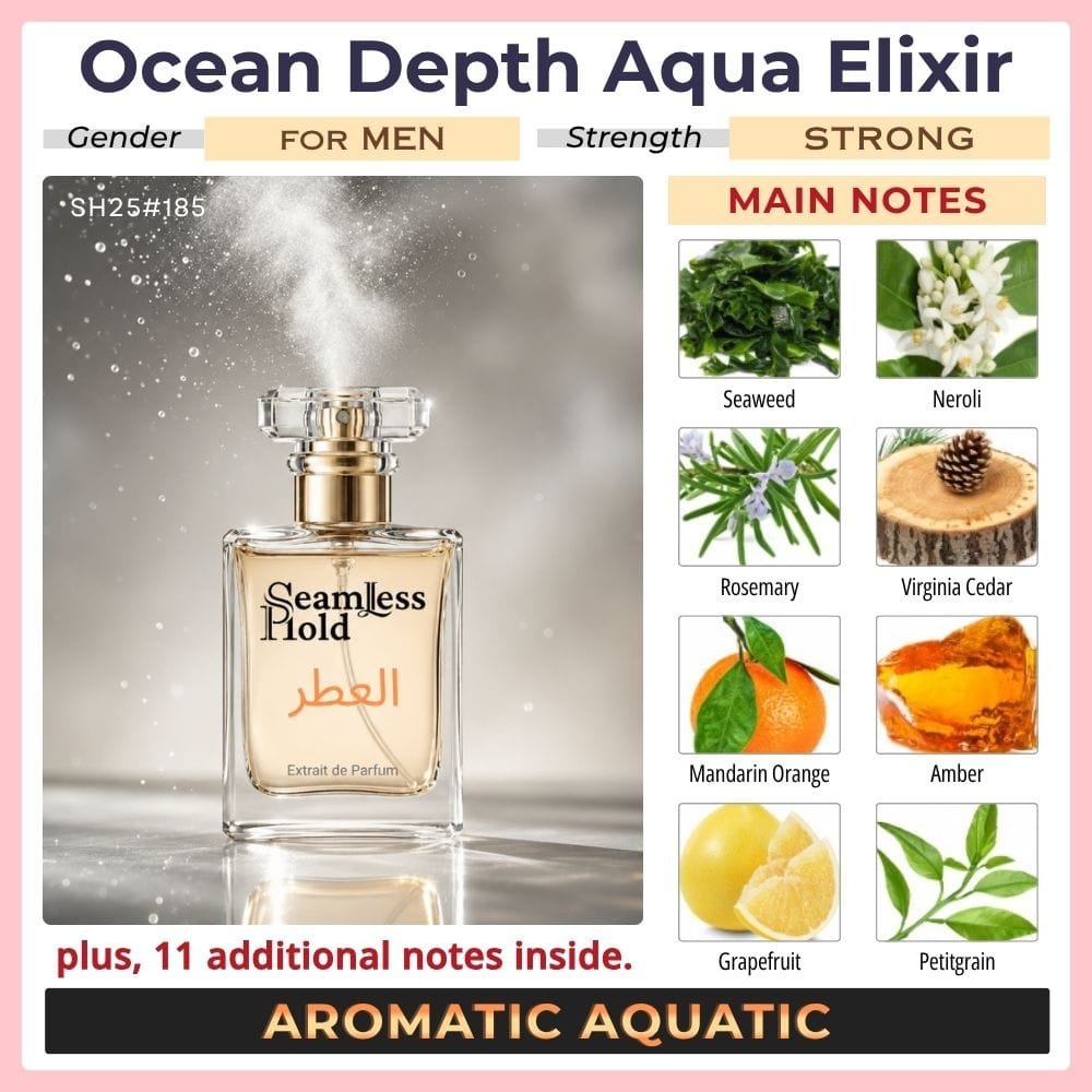 Ocean Depth Aqua Elixir Grapefruit Neroli Seaweed Rosemary Cedar Amber Perfume for Men - Image 2