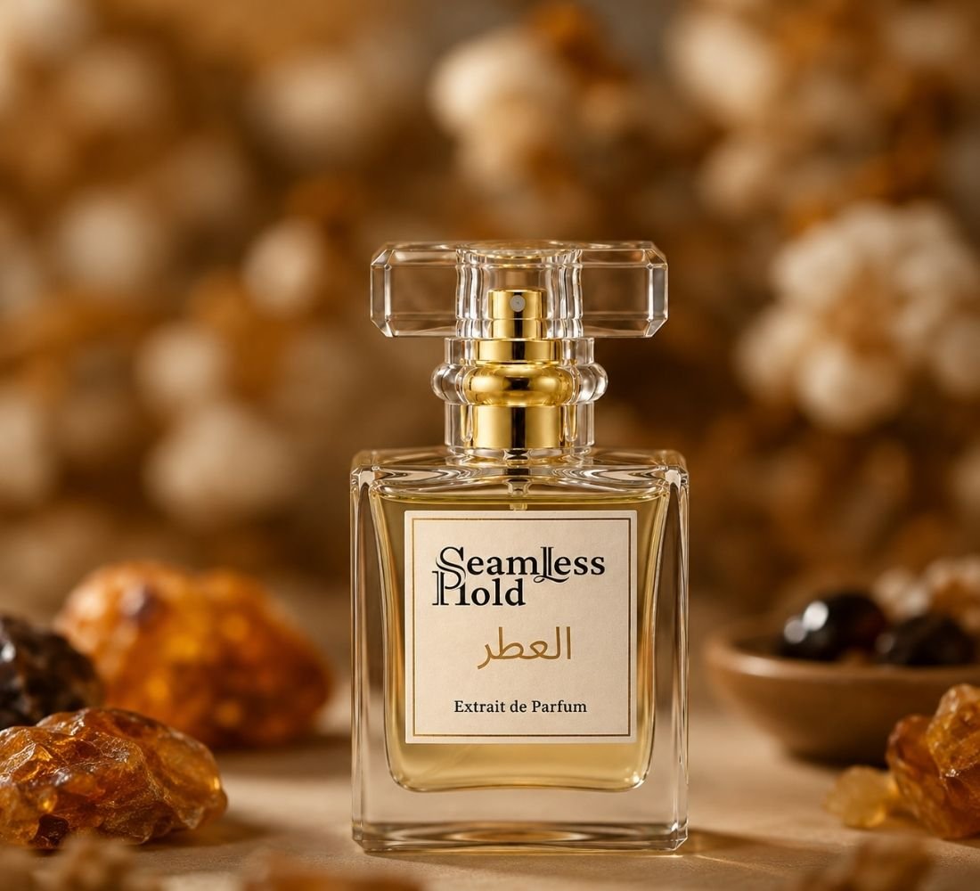 Seamless Hold perfume bottle with amber resin and botanicals