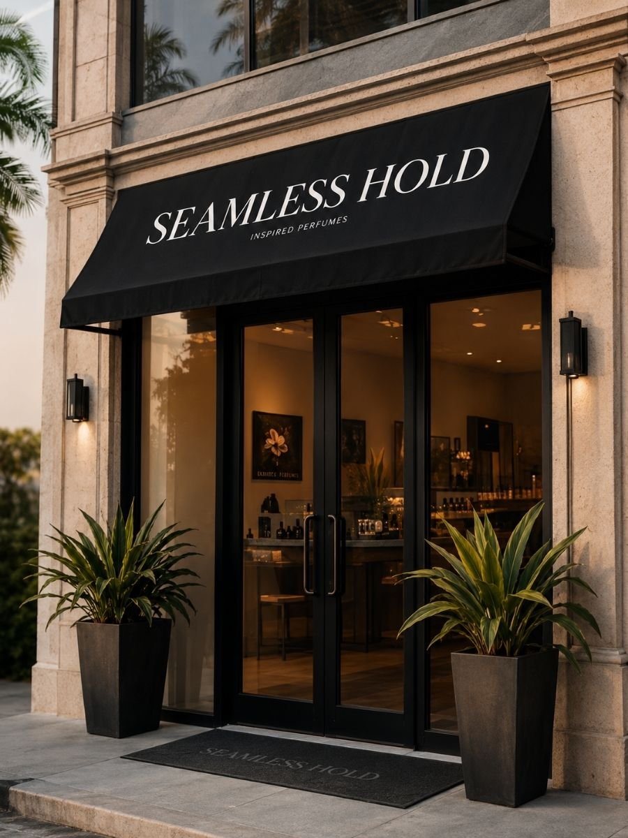 Seamless Hold storefront with a black awning
