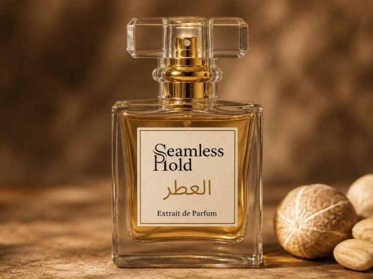 Seamless Hold Extrait de Parfum bottle beside whole nutmeg